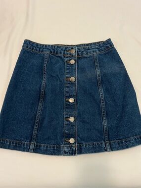 Topshop Dark Blue Button-Front A-Line Denim Mini Skirt